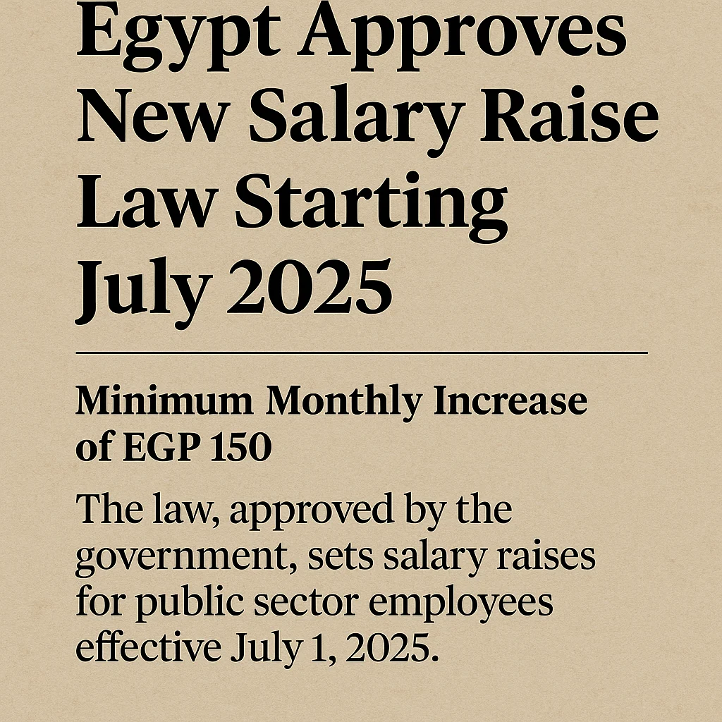 Egypt Approves New Salary Raise Law Starting July 2025: Minimum Monthly Increase of EGP 150